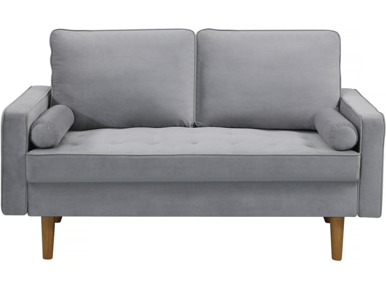 Sofá fixo de veludo "Yannick" - 82 x 147 x 86 cm - 2 lugares - Cinza claro.
