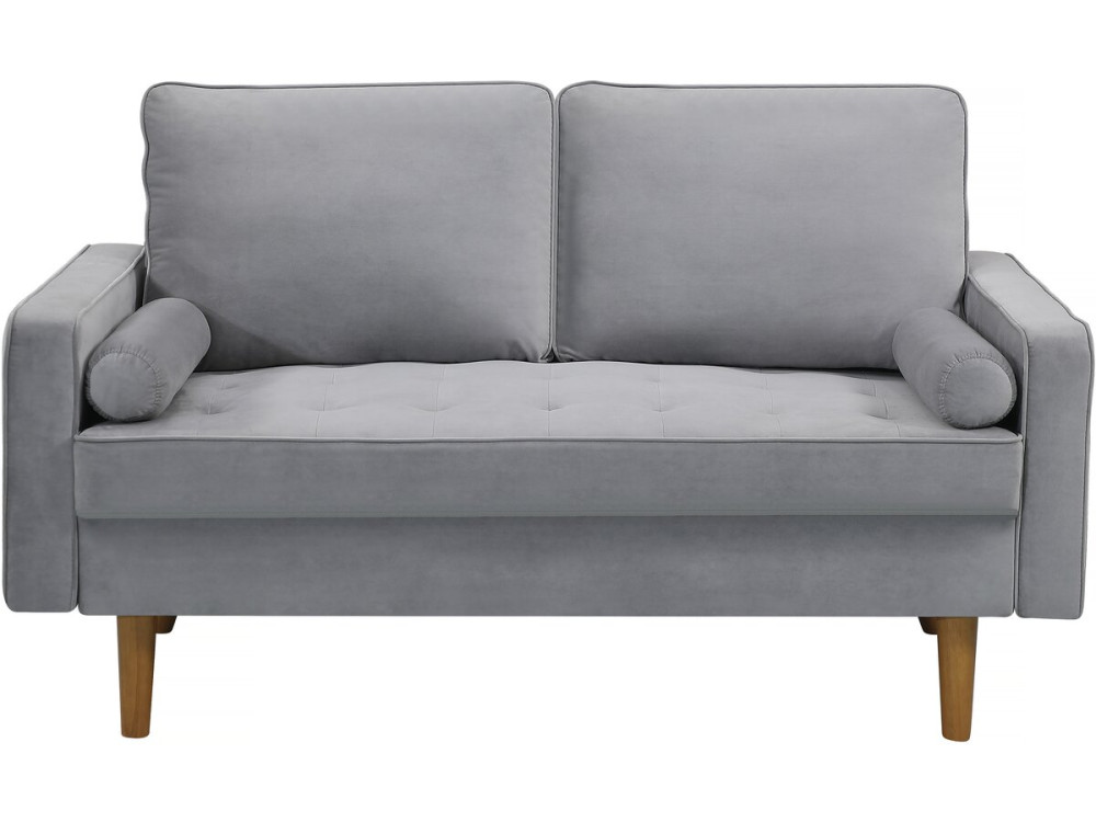 Sofá fixo de veludo "Yannick" - 82 x 147 x 86 cm - 2 lugares - Cinza claro.