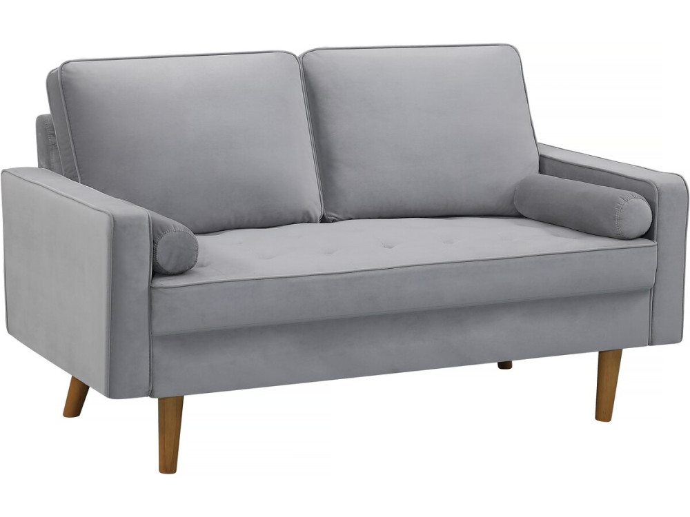 Sofá fixo de veludo "Yannick" - 82 x 147 x 86 cm - 2 lugares - Cinza claro.