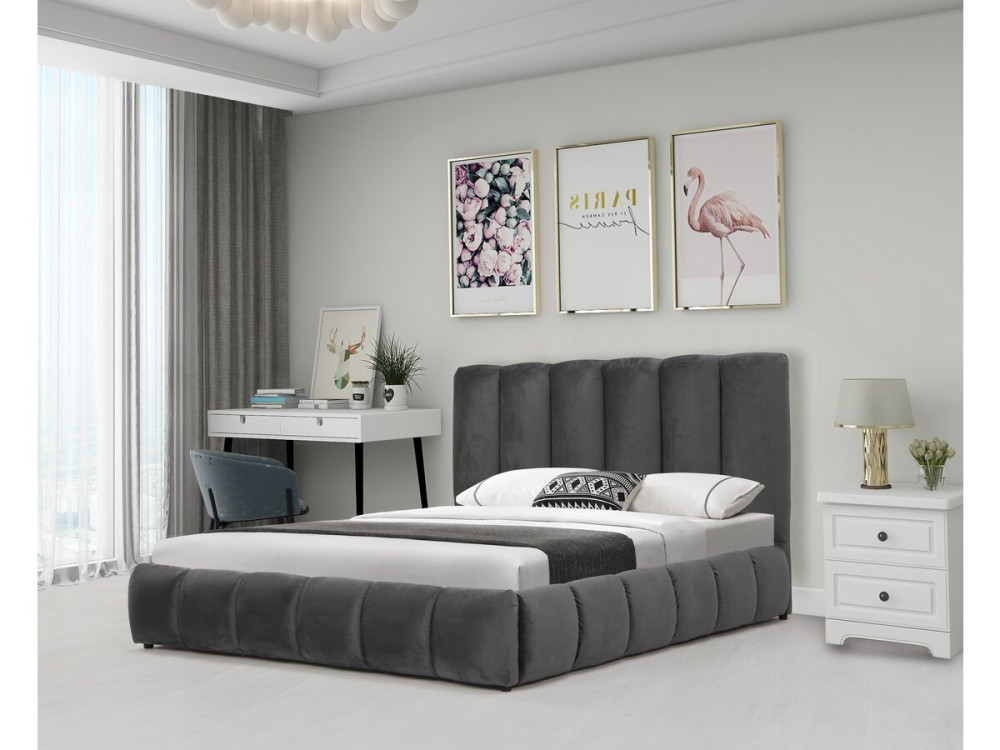 Cama com baú "Annie" 140 x 190 cm - Cinza