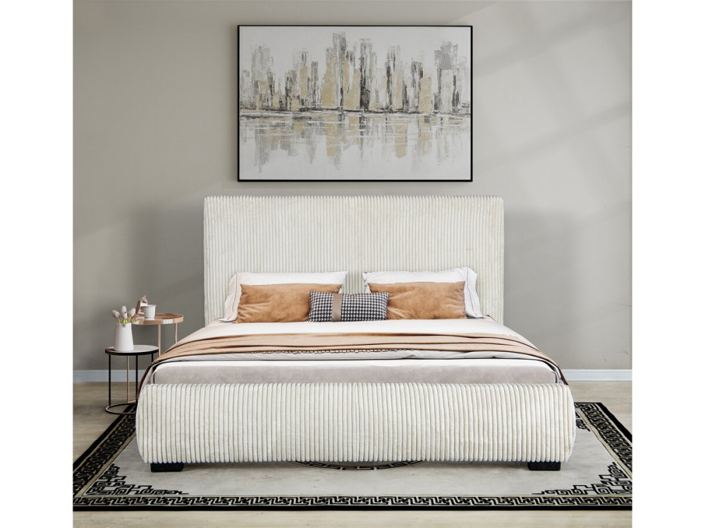 Cama de casal de veludo cotelê "Montana" - 140 x 190 cm - Bege