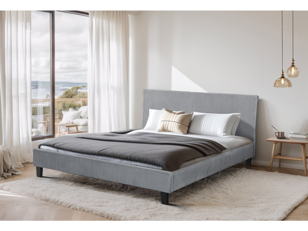 Cama de veludo cotelê "Ambre" - 160 x 200 - Cinza