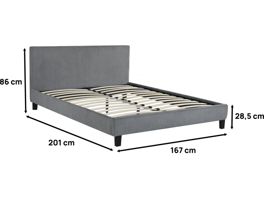 Cama de veludo cotelê "Ambre" - 160 x 200 - Cinza