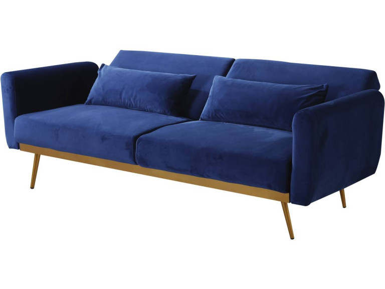 Sofá de veludo Clic Clac "Donia" - 203 x 81 x 83 cm - 3 lugares - Azul escuro