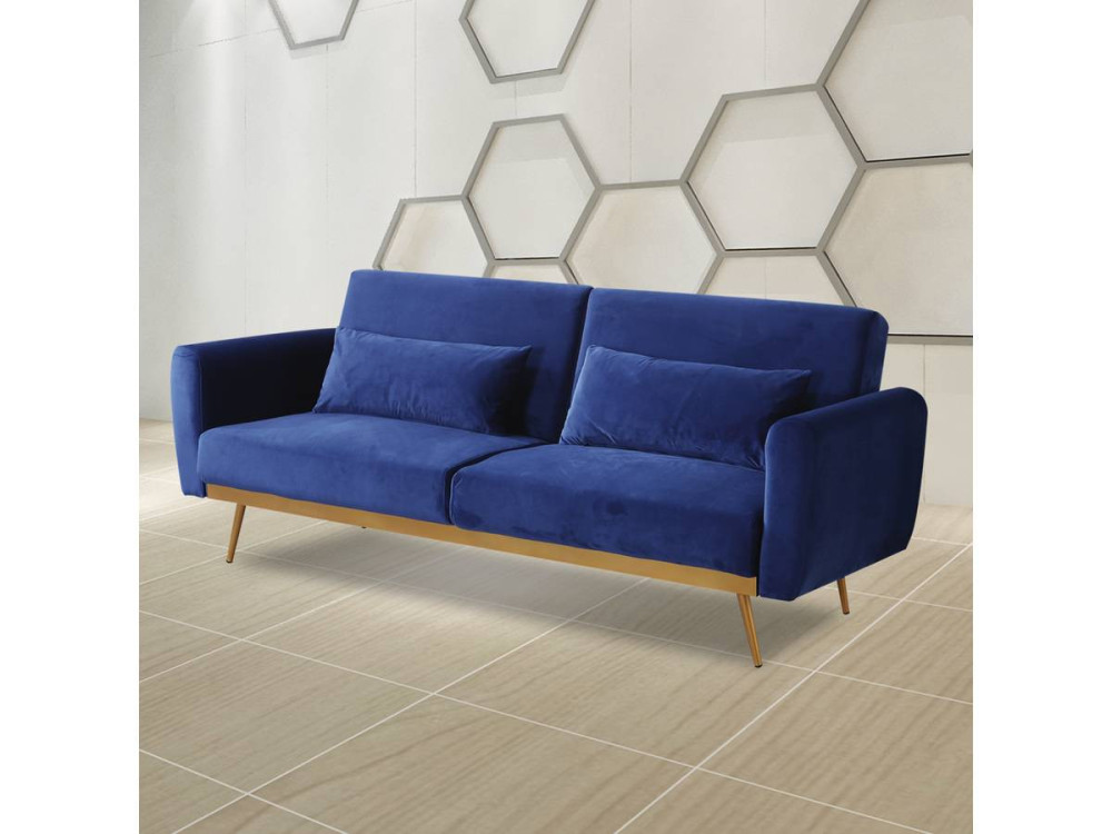 Sofá de veludo Clic Clac "Donia" - 203 x 81 x 83 cm - 3 lugares - Azul escuro