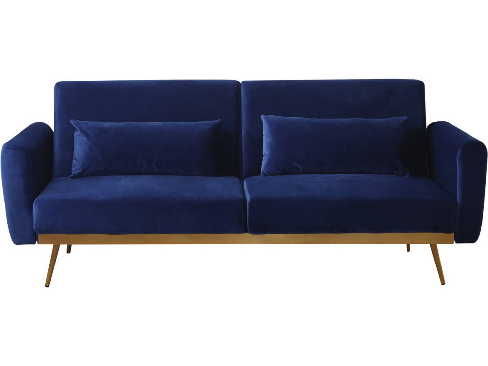 Sofá de veludo Clic Clac "Donia" - 203 x 81 x 83 cm - 3 lugares - Azul escuro