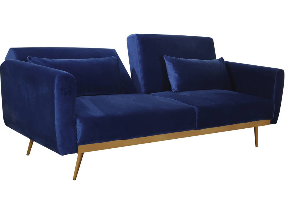 Sofá de veludo Clic Clac "Donia" - 203 x 81 x 83 cm - 3 lugares - Azul escuro