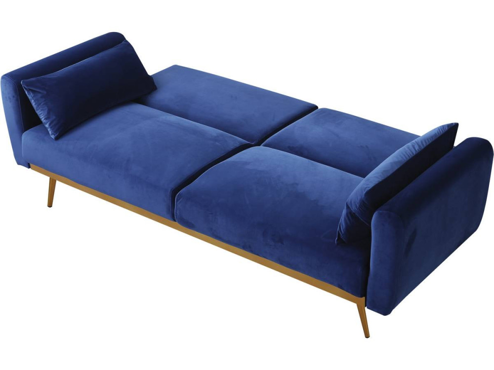 Sofá de veludo Clic Clac "Donia" - 203 x 81 x 83 cm - 3 lugares - Azul escuro