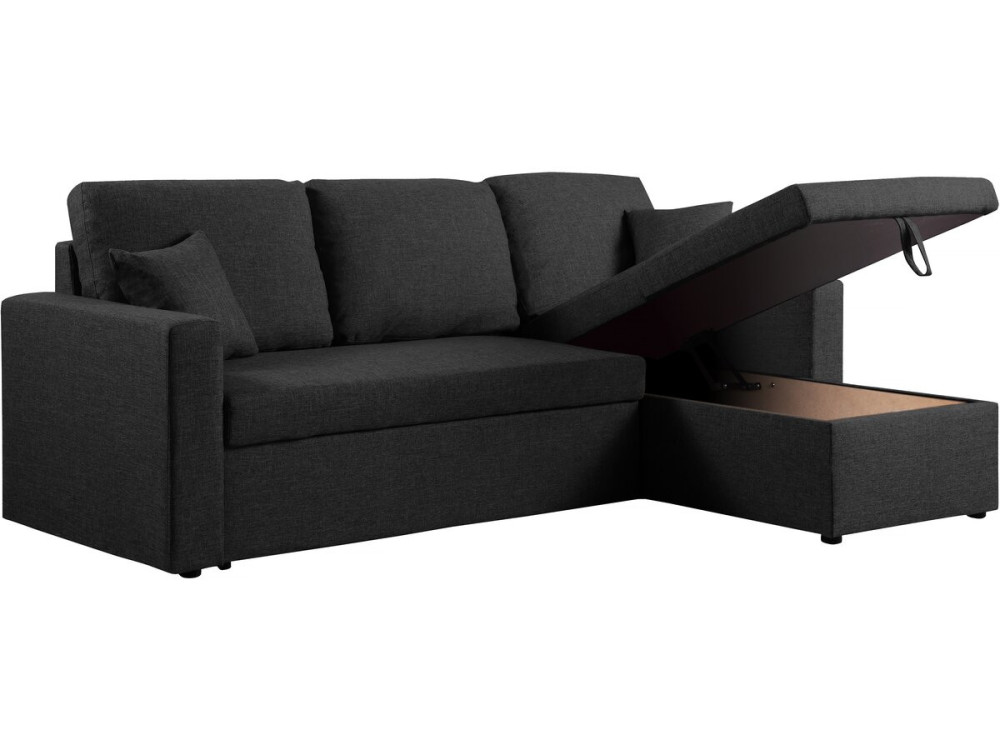 Sofá de canto conversível/reversível com baú "Alain II" - 3 lugares - Cinza claro