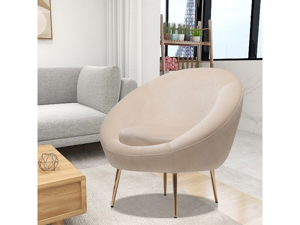 Poltrona de veludo "Cocon" - 77 x 74 x 77,5 cm - Bege