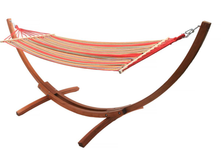 Hamac bois avec toile en coton "Dallas" - 3 m - Rouge mélangé