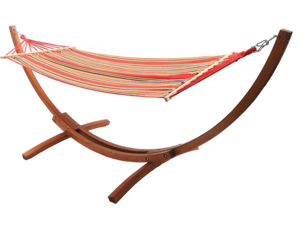 Hamac bois avec toile en coton "Dallas" - 3 m - Rouge mélangé