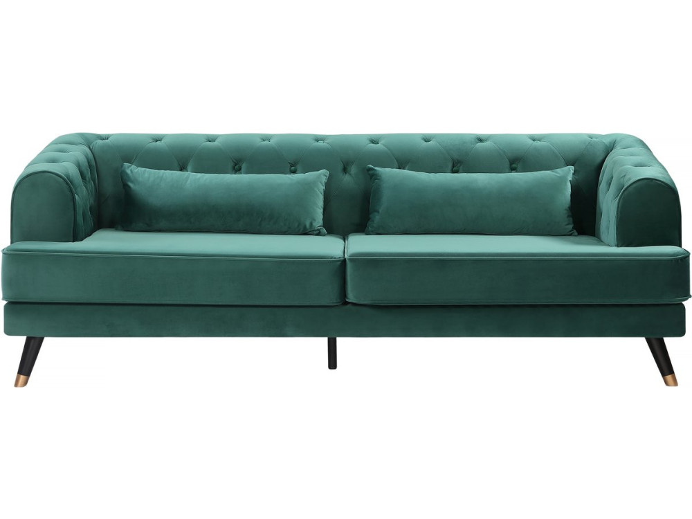 Canapé fixe en velours "Gloria" - 216 x 86 x 76 cm - 3 places - Vert foncé