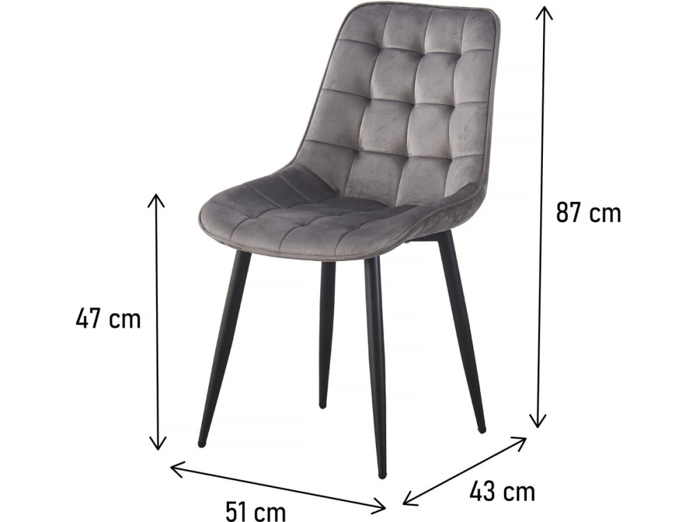 Conjunto de 2 cadeiras de veludo "Victoria" - Cinza