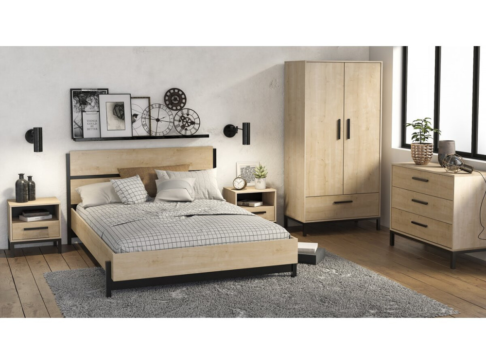 Cama de casal "Craft" - Madeira - 160 x 200 cm - Castanho