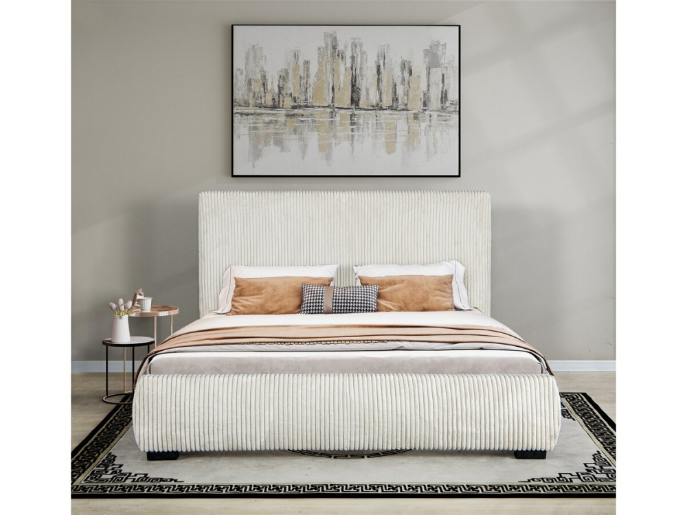Cama de casal de veludo cotelê "Montana" - 160 x 200 cm - Bege