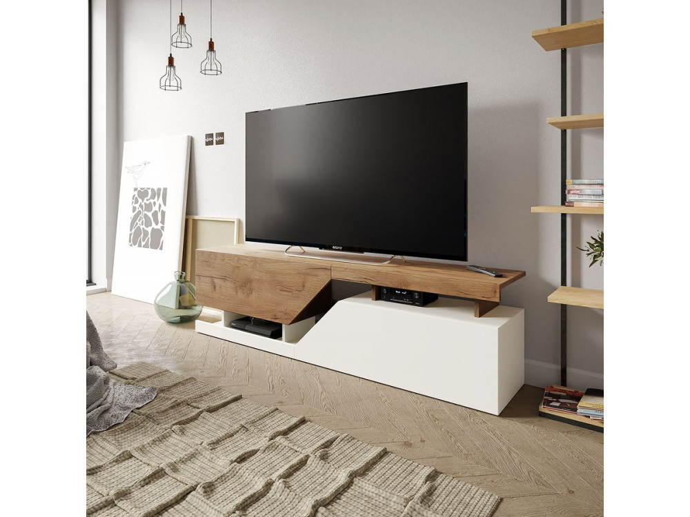 Meuble TV "Ceelias" - 160 x 46 x 35 cm - Branco/Marron