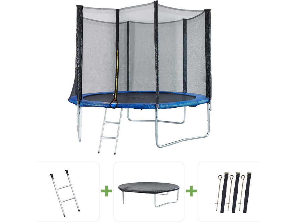 Trampolim "Joycy" - Ø 3,05 m - Com rede + escada + cobertura + kit de ancoragem