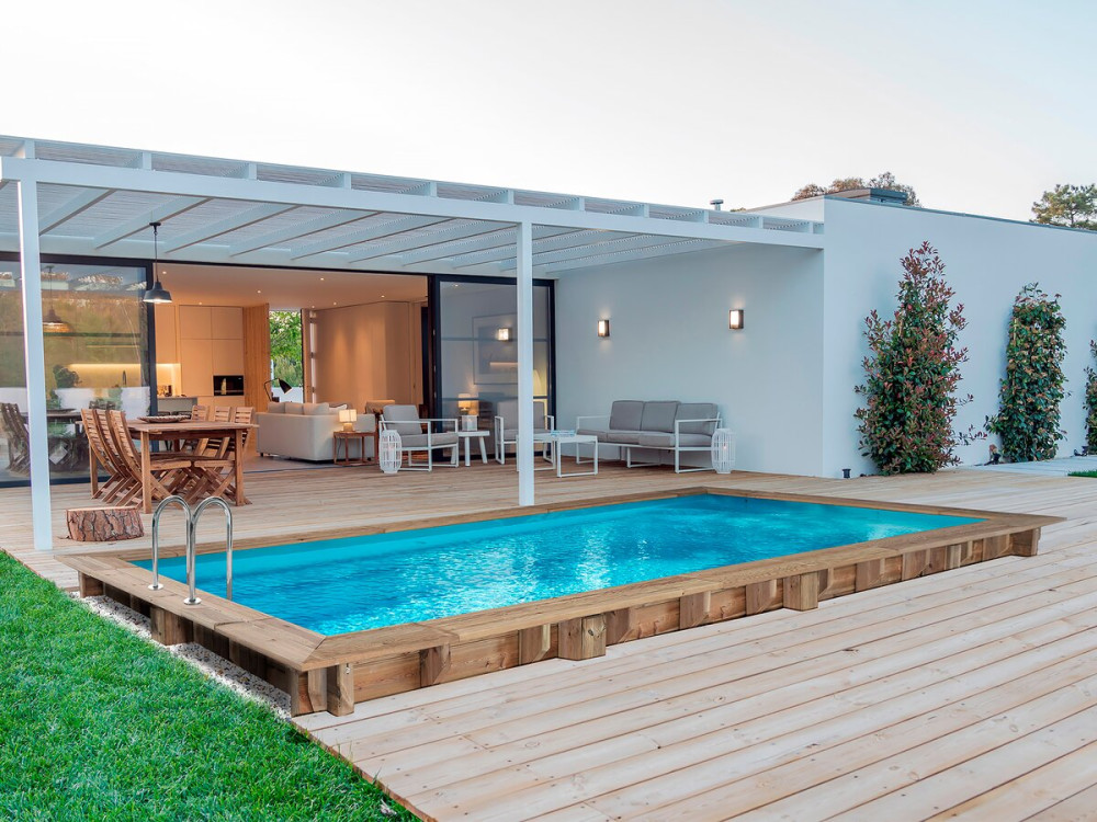 Piscina retangular de madeira "Tobago" - 6,20 x 3,00 x 1,31 m + Bomba de calor - Potência 6,1 kW