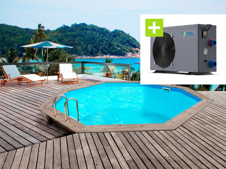 Piscina de madeira “Venecia” - 5,80 x 1,31 m + Bomba de calor - Potência 6,1 kW