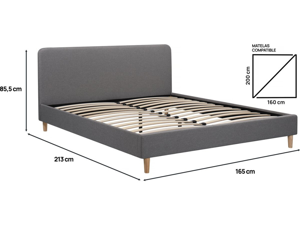 Cama de casal de tecido "Louise" 160 x 200 cm - Cinza