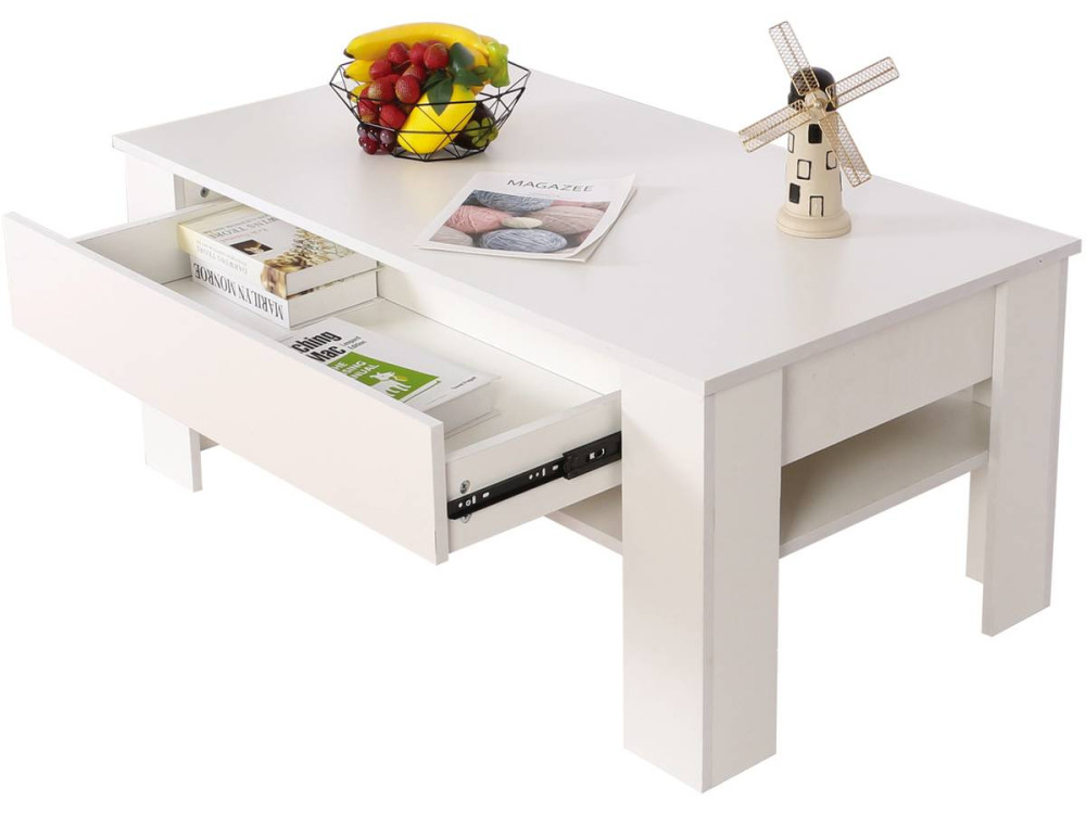 Mesa de centro com gaveta retangular "Joy" - Branco