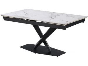 Mesa de jantar extensível em cerâmica para 6 a 10 pessoas "Silence" - Branco marmoreado cinzento