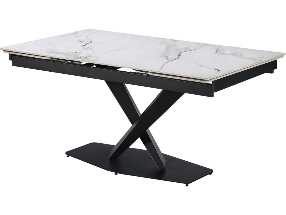 Mesa de jantar extensível em cerâmica para 6 a 10 pessoas "Silence" - Branco marmoreado cinzento