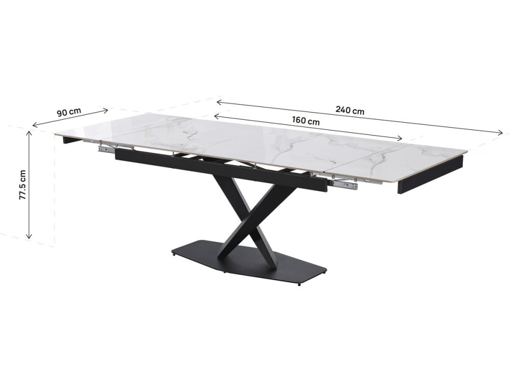Mesa de jantar extensível em cerâmica para 6 a 10 pessoas "Silence" - Branco marmoreado cinzento