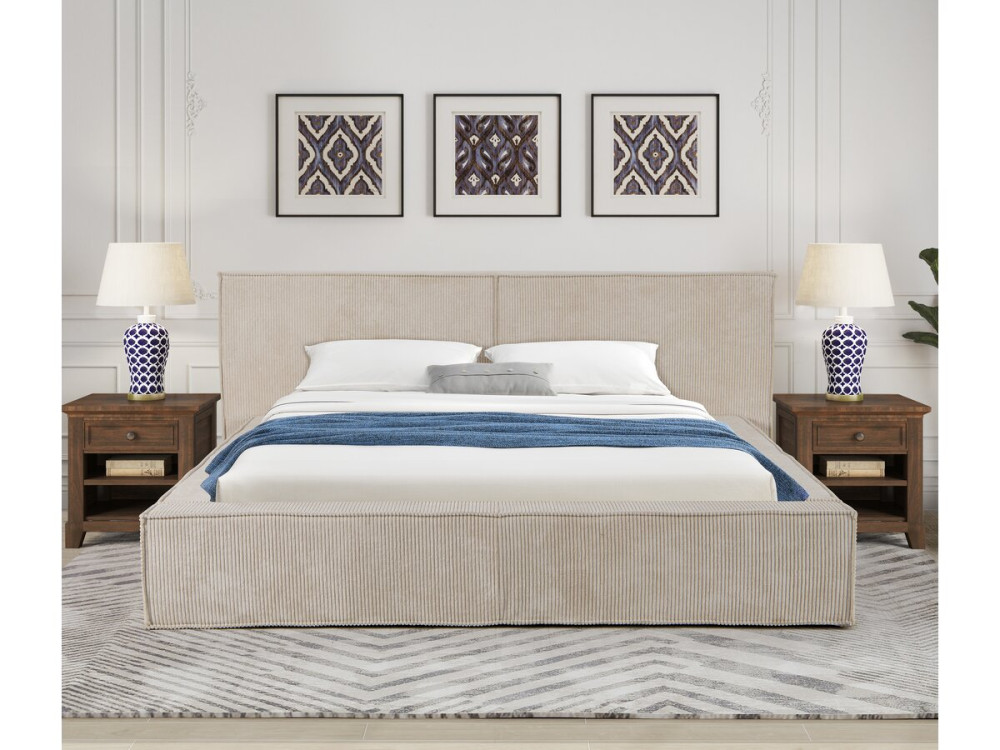 Cama de armazenamento em veludo cotelê "Courchevel" - 140 x 190 cm - Bege