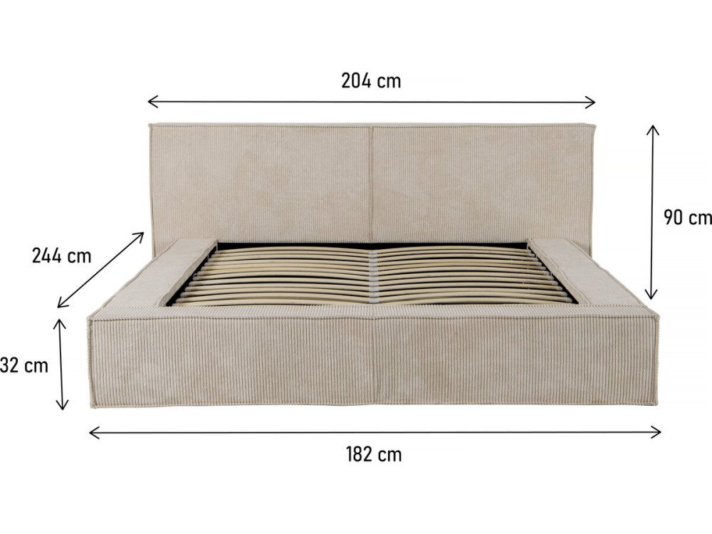 Cama de armazenamento em veludo cotelê "Courchevel" - 140 x 190 cm - Bege