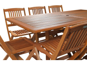 Móveis de jardim em madeira exótica "Hong Kong" - Mesa fixa + 8 cadeiras dobráveis 2