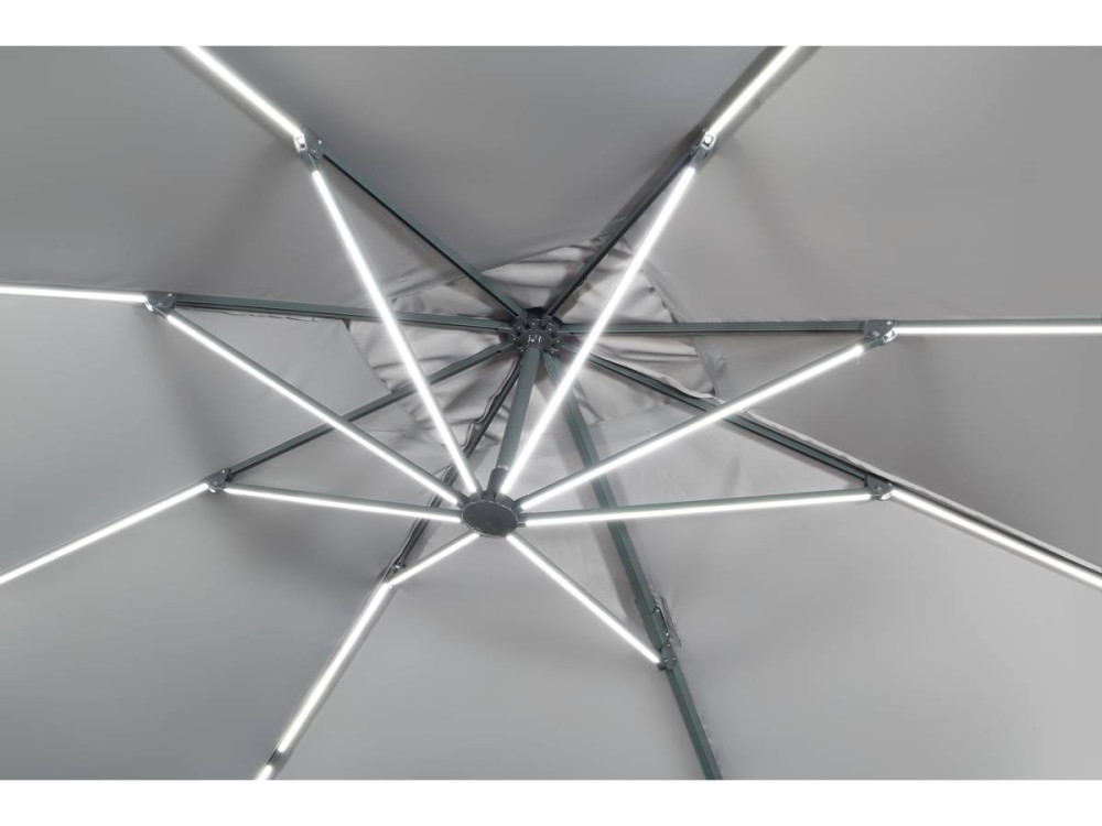 Guarda-sol jardim deportado LED Alu "Sun 3 Luxe" - Quadrado - 3 x 3 m - Cinza