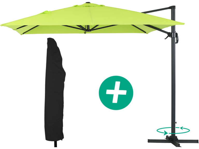 Guarda-sol de jardim offset em alumínio "Sun 4" - Retângulo - 3 x 4 m + Capa protetora - Verde