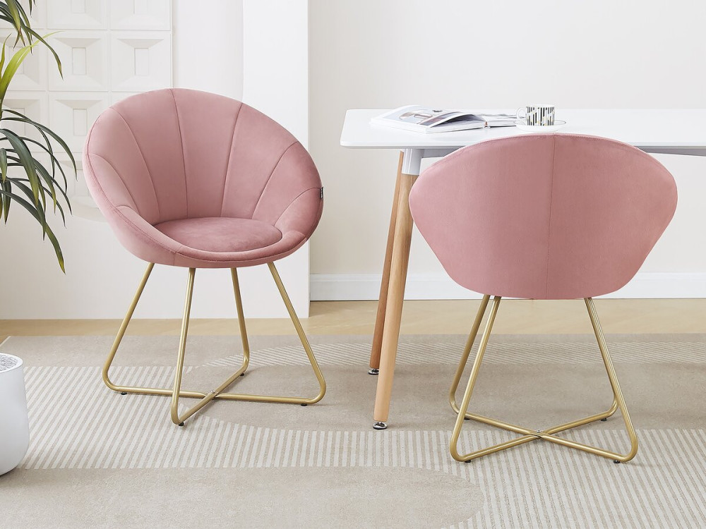 Conjunto de 2 cadeiras de sala de jantar em veludo "Rosalie" - Rosa