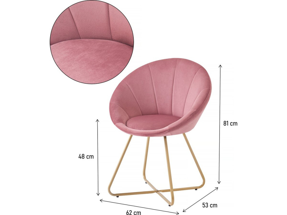 Conjunto de 2 cadeiras de sala de jantar em veludo "Rosalie" - Rosa