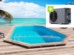 Piscina de madeira "São Paulo" - 6,57 x 4,07 x 1,20 m + Bomba de calor - Potência 6,1 kW