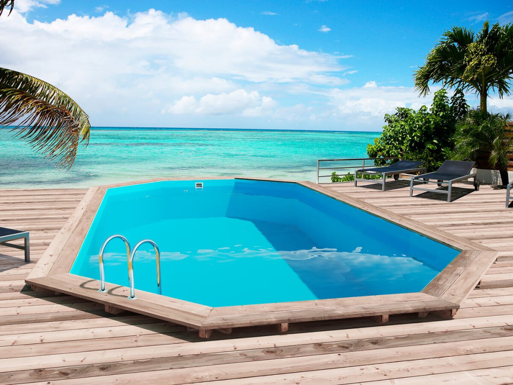 Piscina de madeira "São Paulo" - 6,57 x 4,07 x 1,20 m + Bomba de calor - Potência 6,1 kW