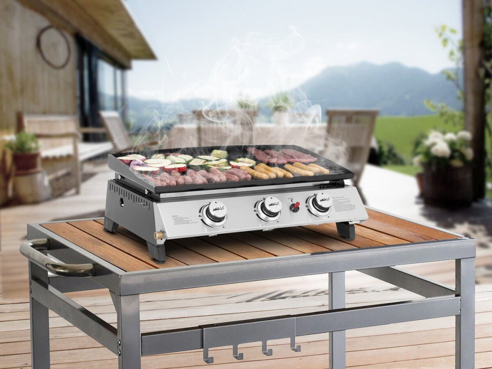 Plancha a gás 3 queimadores "Jolly" - 7,5 Kw - Cinza