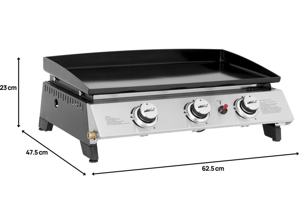 Plancha a gás 3 queimadores "Jolly" - 7,5 Kw - Cinza