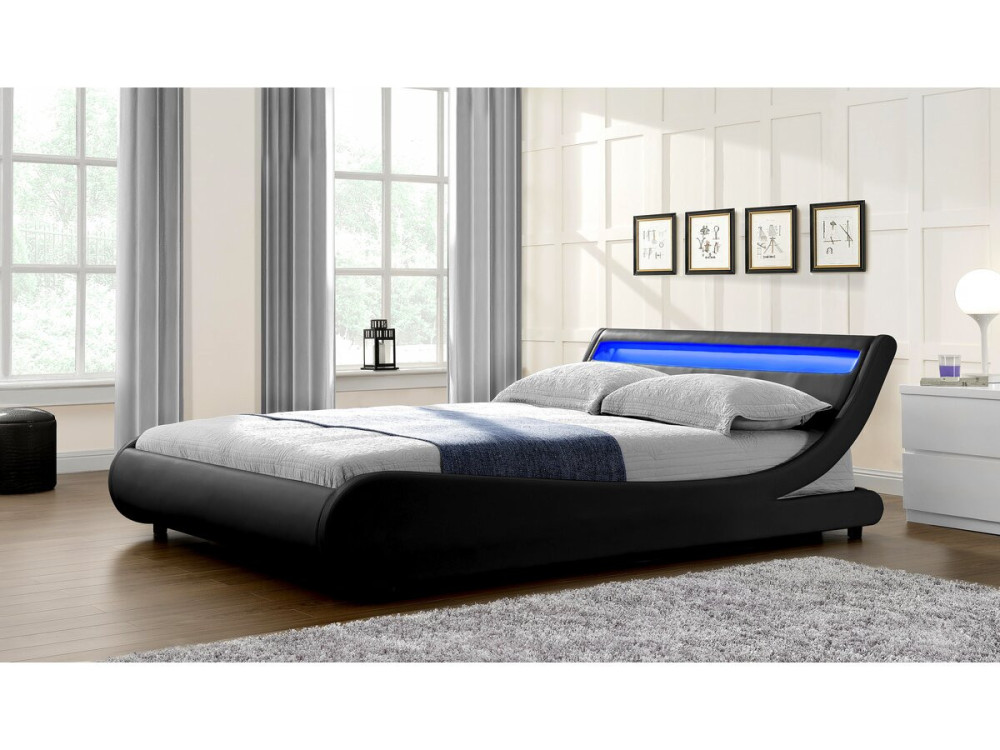Cama LED "Natacha" - 140 x 190 cm - Preto