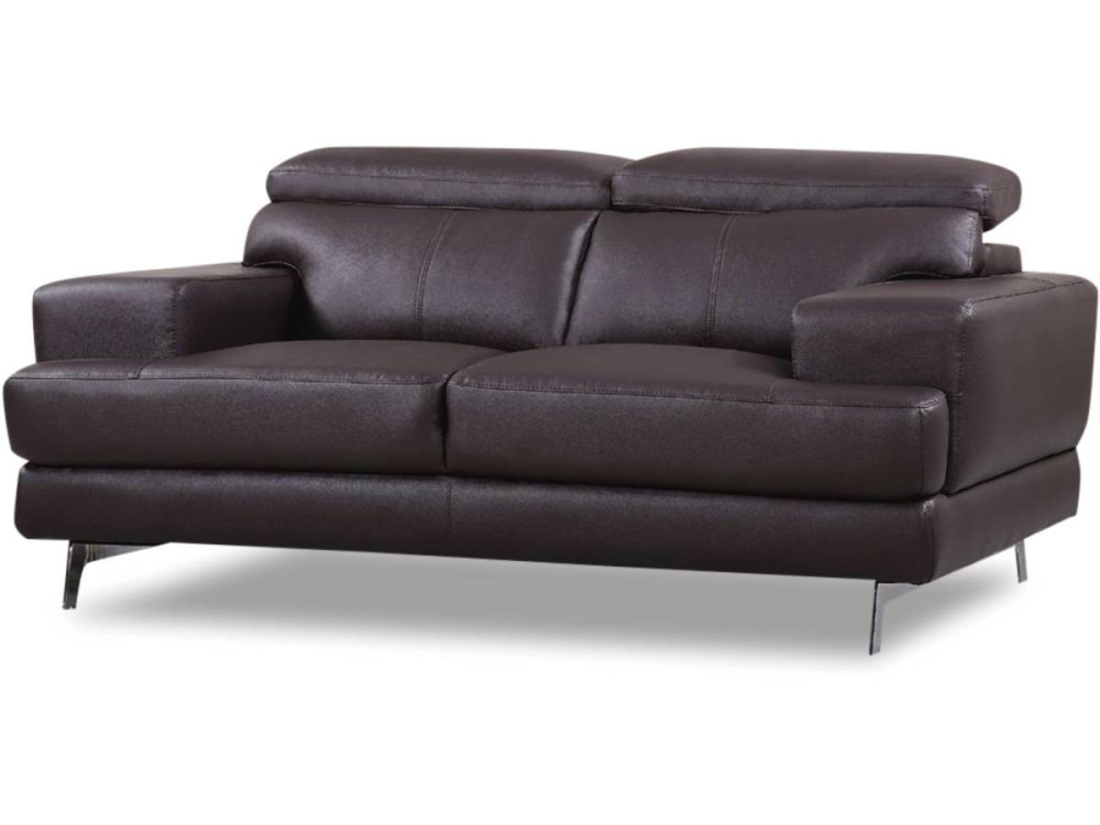 Sofá de couro colado/PVC "Venise" - 2 lugares - Marrom