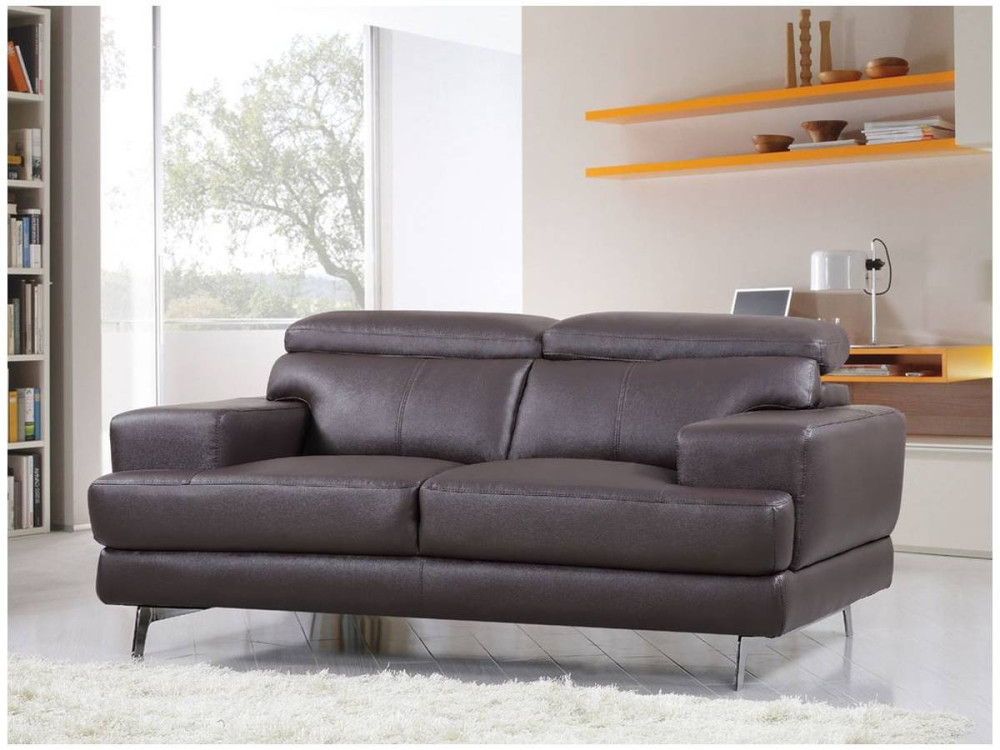 Sofá de couro colado/PVC "Venise" - 2 lugares - Marrom