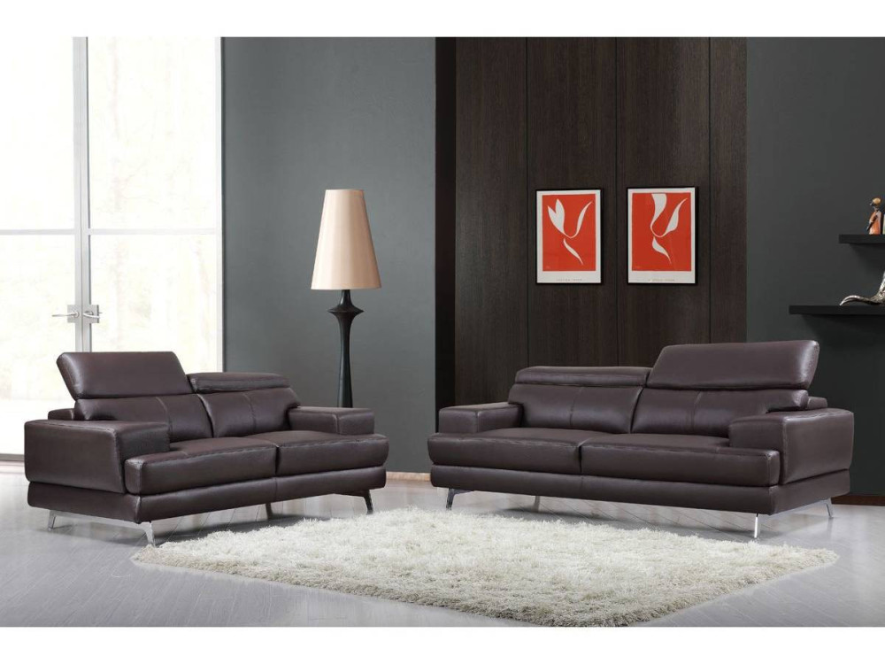 Sofá de couro colado/PVC "Venise" - 2 lugares - Marrom