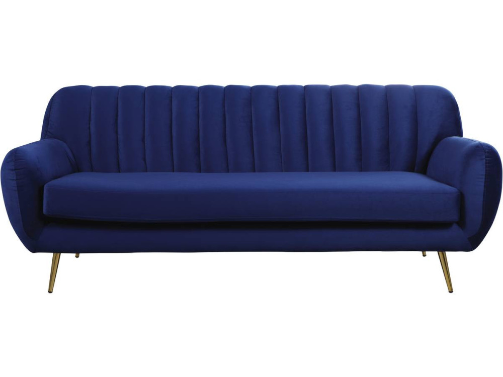 Sofá fixo de veludo "Evans" - 195 x 84 x 82 cm - 3 lugares - Azul escuro