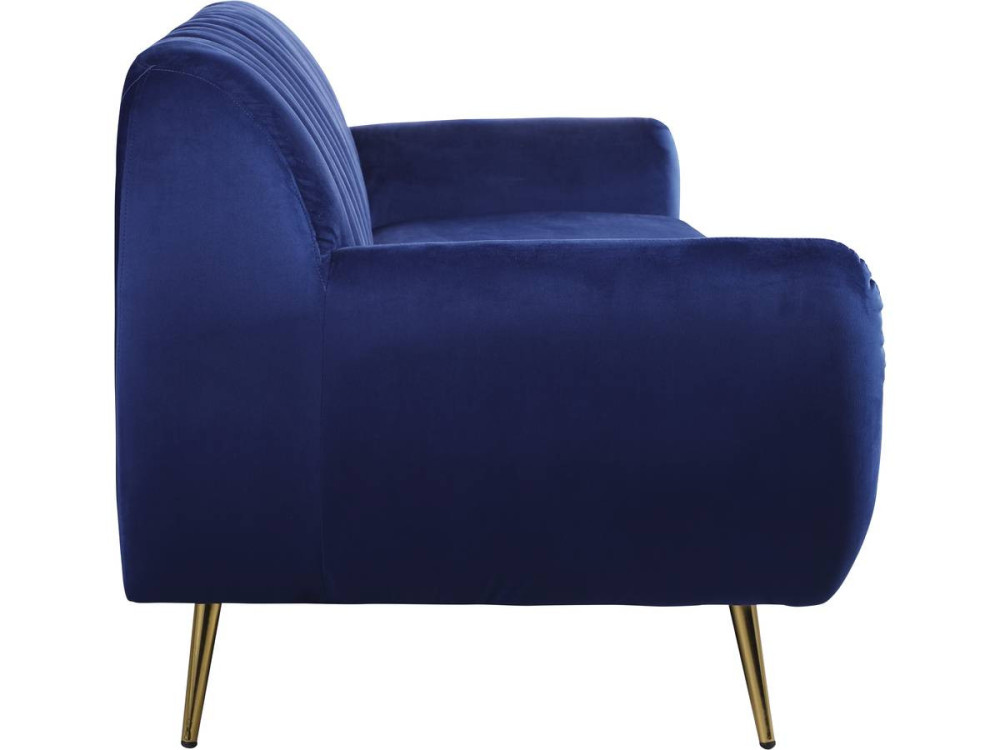 Sofá fixo de veludo "Evans" - 195 x 84 x 82 cm - 3 lugares - Azul escuro