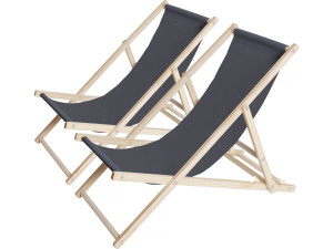 Conjunto de 2 espreguiçadeiras de madeira "Chilienne" - 107 x 56,5 x 81 cm - Cinza