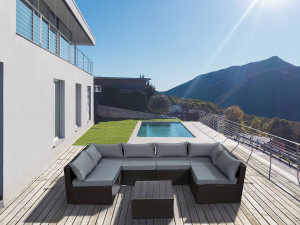 Conjunto de mobiliário de jardim panorâmico em vime de resina "Océane" - 6 lugares - Castanho 2
