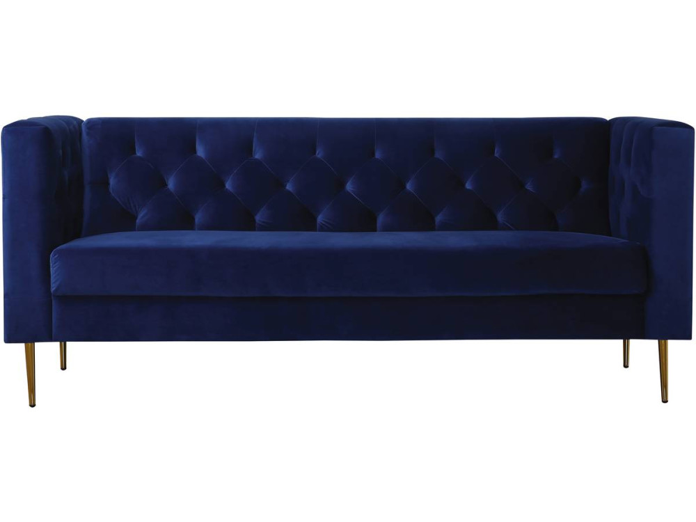 Sofá fixo de veludo "Bruce" - 196 x 76 x 82 cm - 3 lugares - Azul escuro