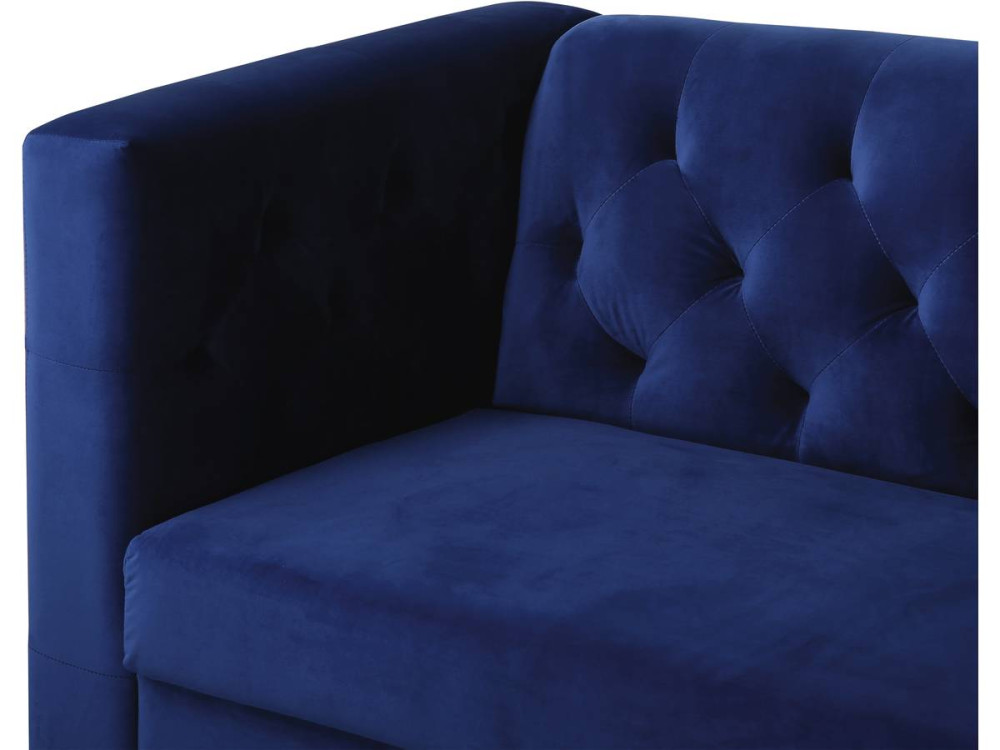 Sofá fixo de veludo "Bruce" - 196 x 76 x 82 cm - 3 lugares - Azul escuro